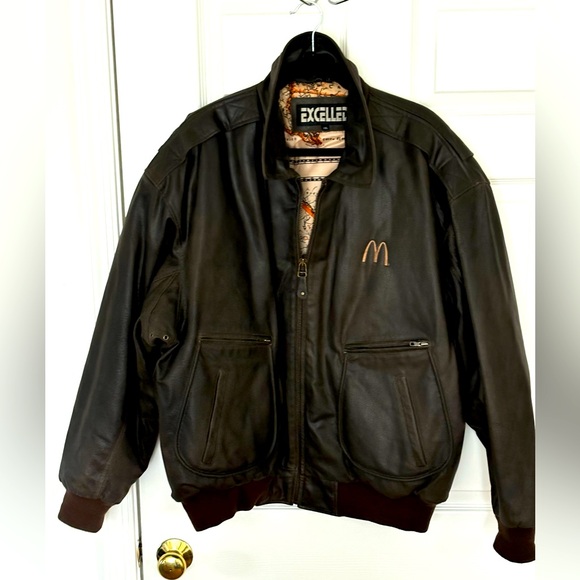 VTG EXCELLED LEATHER BOMBER BIKER JACKET AVIATOR BROWN/MAP GRAPHIC LINER  SZ XXL - Picture 16 of 16